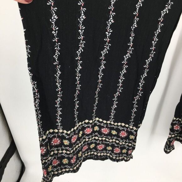 Three Dots Wide Leg Pants Womens Medium Black Floral Border Smocked Waist #M - Picture 6 of 14